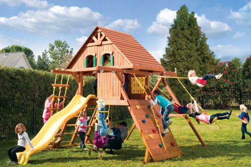 Parrot Island Playcenter with Wood Roof & Treehouse Panels