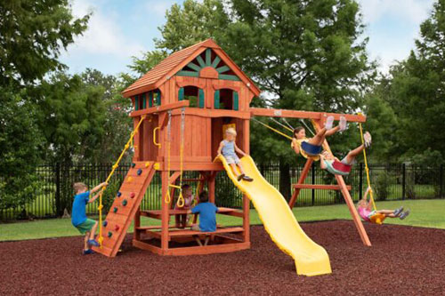 Parrot Island Fort with Treehouse Panels w/ Yellow Wave Slide