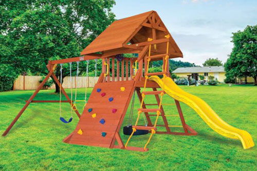 Toucan Playcenter with Wood Roof and Yellow Wave Slide