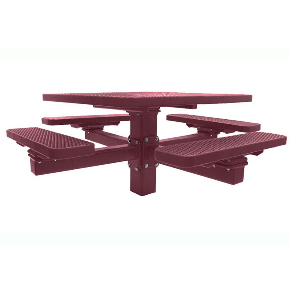 4′ Square Picnic Table | Direct Bury Single Pedestal | Plastisol Coated Expanded Metal