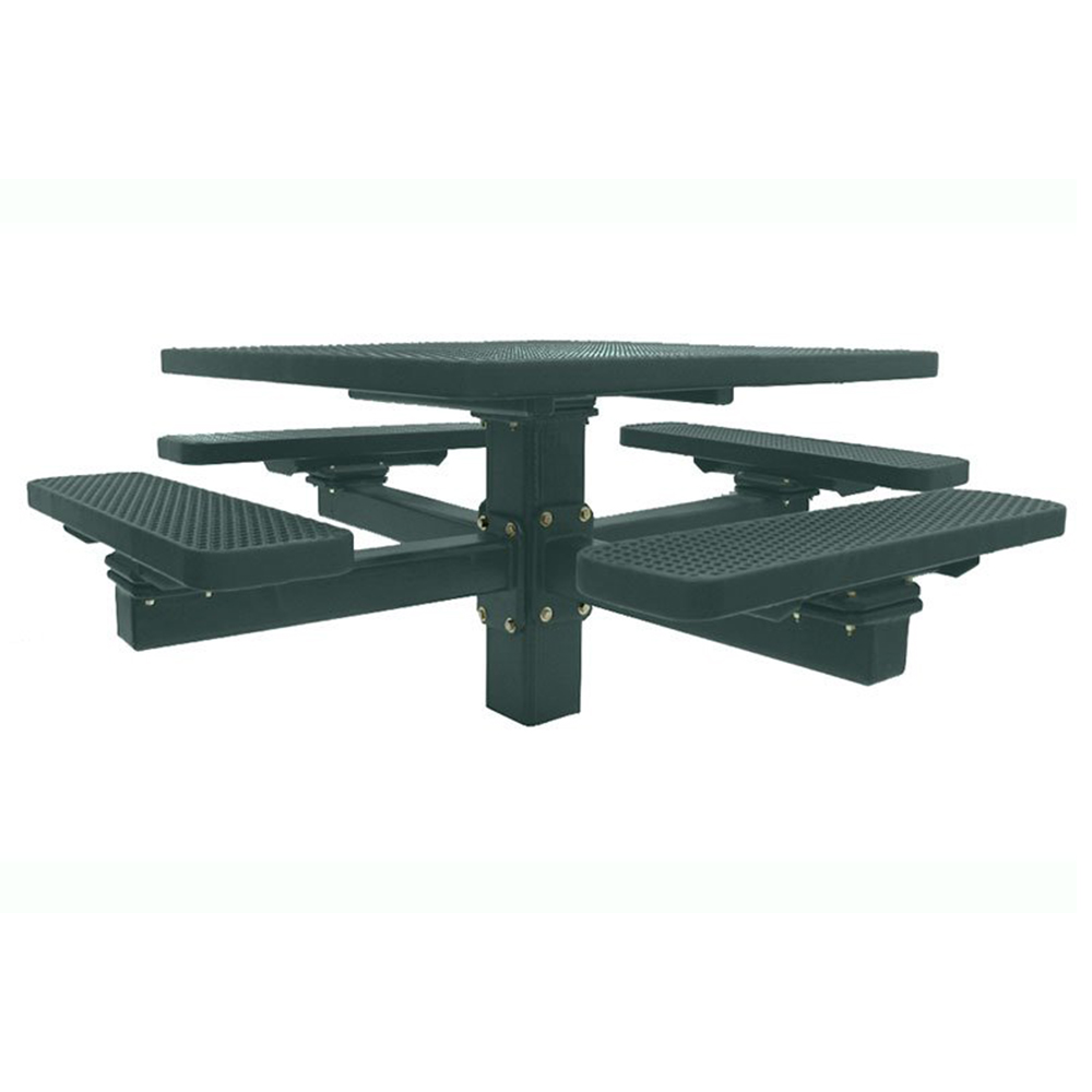 4′ Square Picnic Table | Direct Bury Single Pedestal | Plastisol Coated Perforated Steel