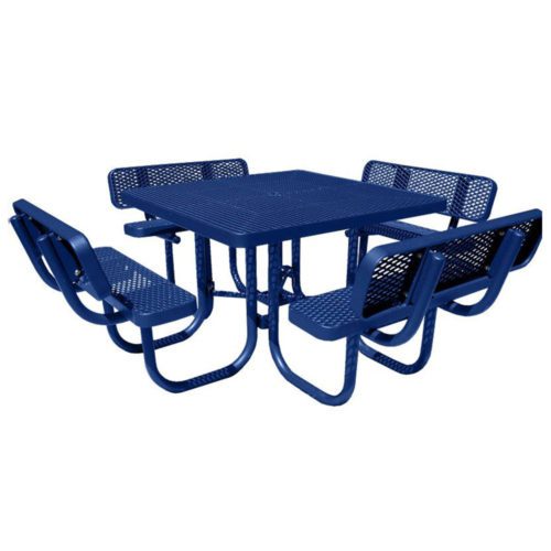 4′ Square Picnic Table with Backrests | Free Standing | Plastisol Coated Expanded Metal